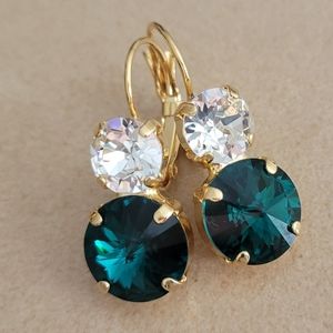 Austrian Crystal Earrings in Yellow Gold